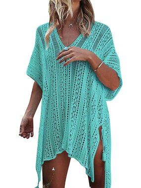〽️Women Light Green Crochet Cover up Summer Swimsuit Bikini Swimwear Beach